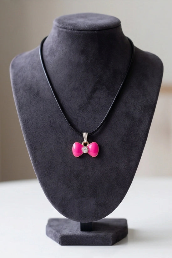 Gold and Pink Crystal Bow Necklace