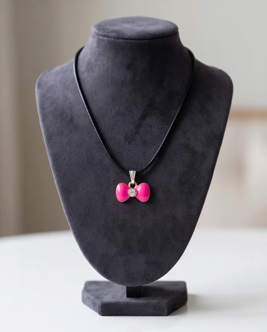 Gold and Pink Crystal Bow Necklace