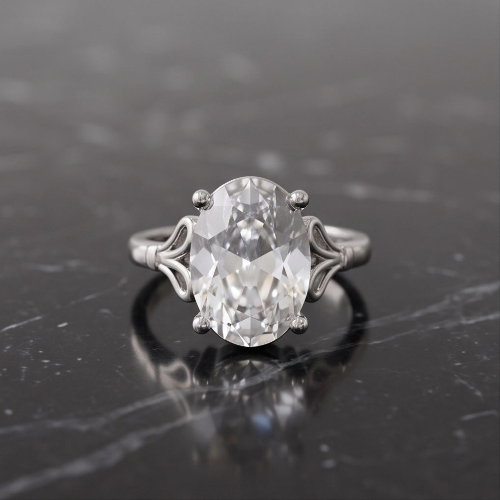Silver Oval Clear Quartz Vintage Solitaire Ring
