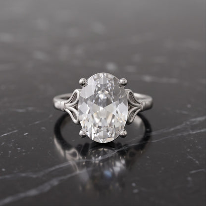 Silver Oval Clear Quartz Vintage Solitaire Ring