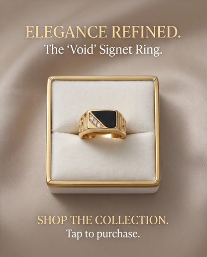 Onyx Inlay & Pavé Diagonal Split Kanji Signet Gold Ring