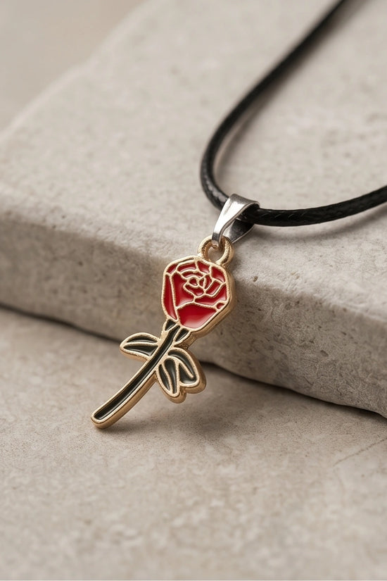 Gold and Red Blooming Rose Necklace