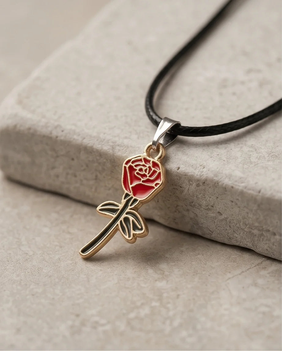 Gold and Red Blooming Rose Necklace
