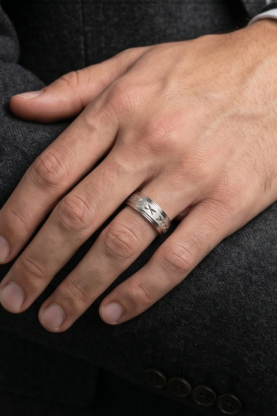 Textured Silver 'X' Engraved Band Ring