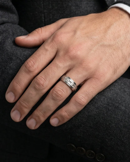 Textured Silver 'X' Engraved Band Ring