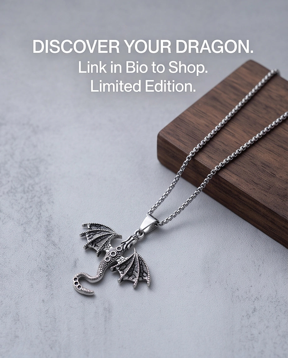 Silver Oxidized Dragon Wyvern Pendant Necklace