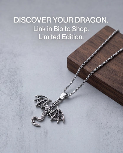 Silver Oxidized Dragon Wyvern Pendant Necklace