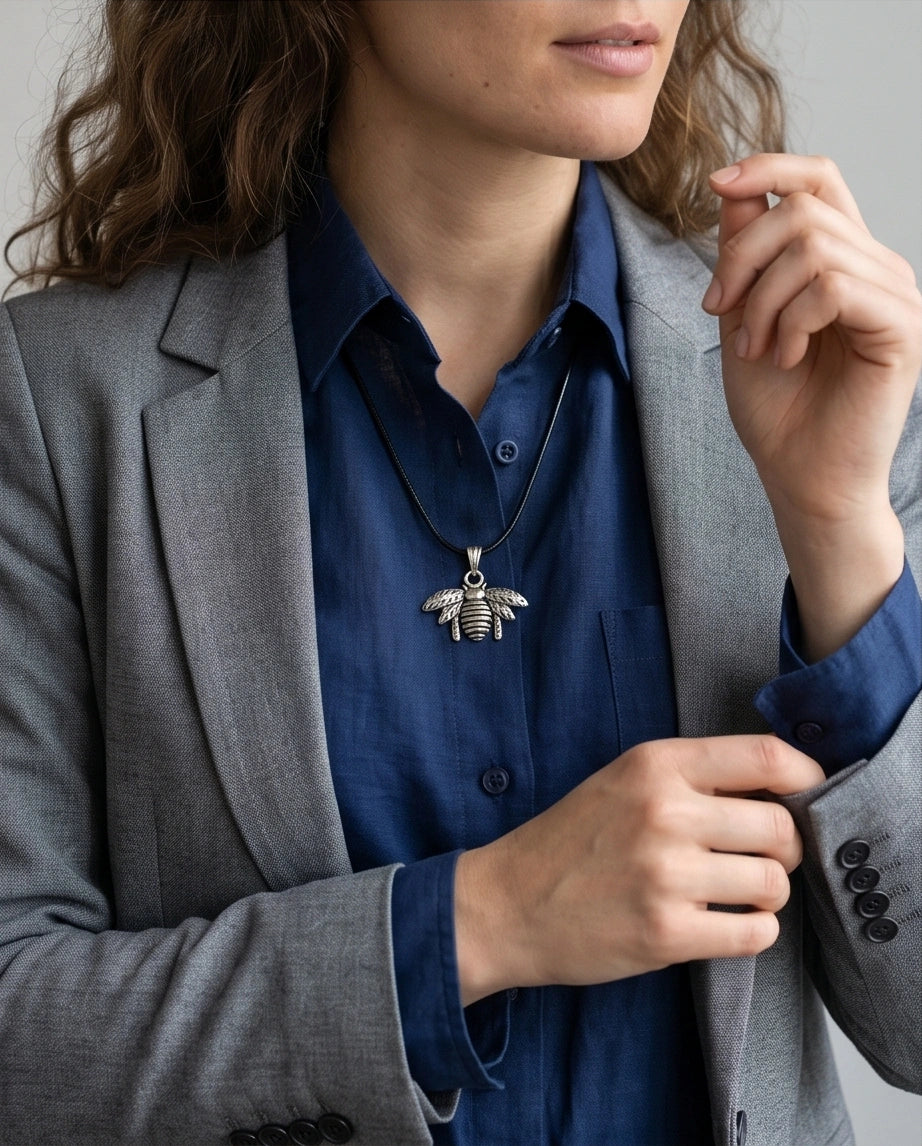Silver Retro Bumblebee Pendant Necklace