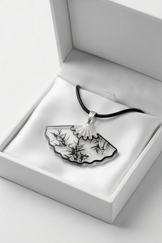 Artistic Bamboo Fan Pendant Necklace