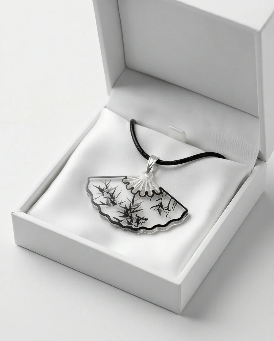 Artistic Bamboo Fan Pendant Necklace
