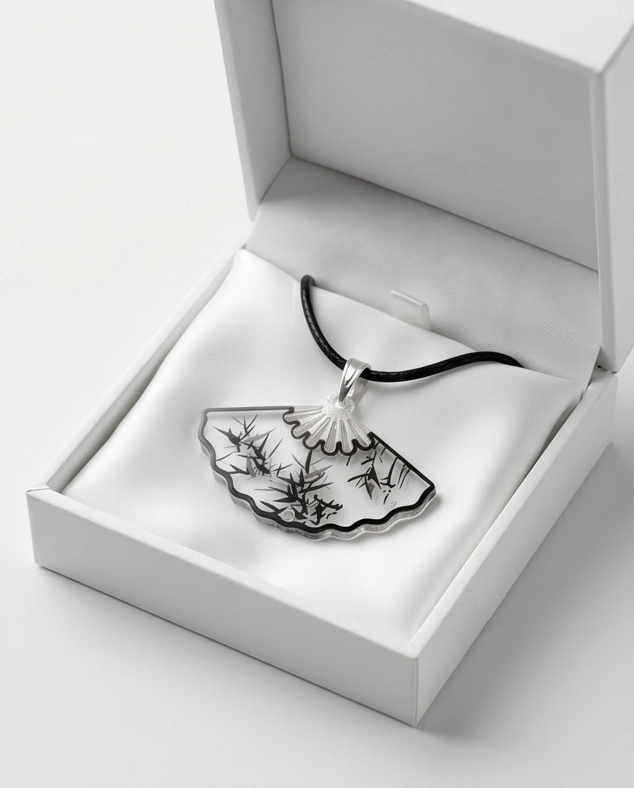 Artistic Bamboo Fan Pendant Necklace