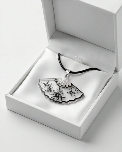 Artistic Bamboo Fan Pendant Necklace