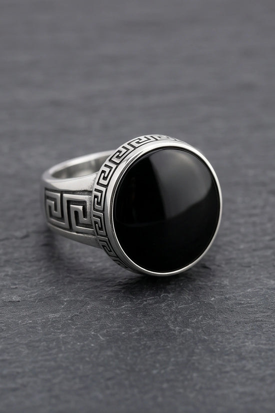 Minimalist Greek Key Onyx Signet Ring