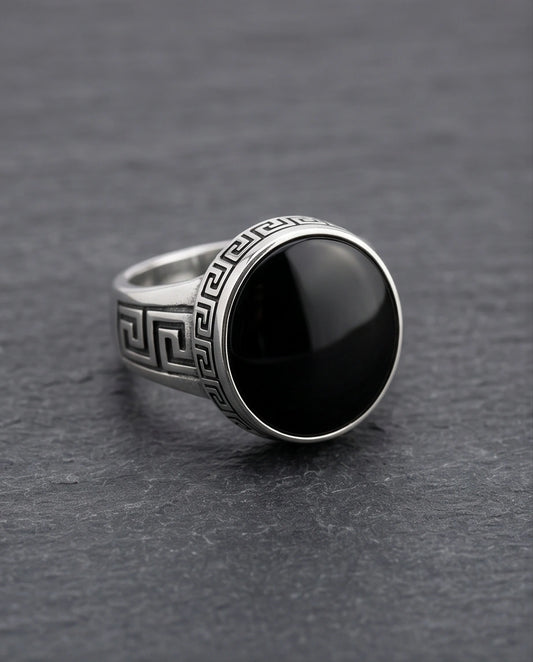 Minimalist Greek Key Onyx Signet Ring