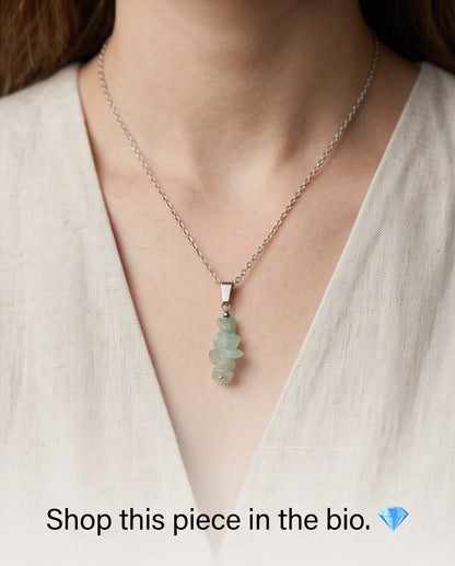 Silver Stacked Raw Green Aventurine Chip Stone Pendant Necklace