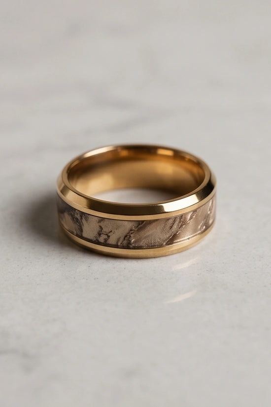 Gold Camouflage Textured Band Ring