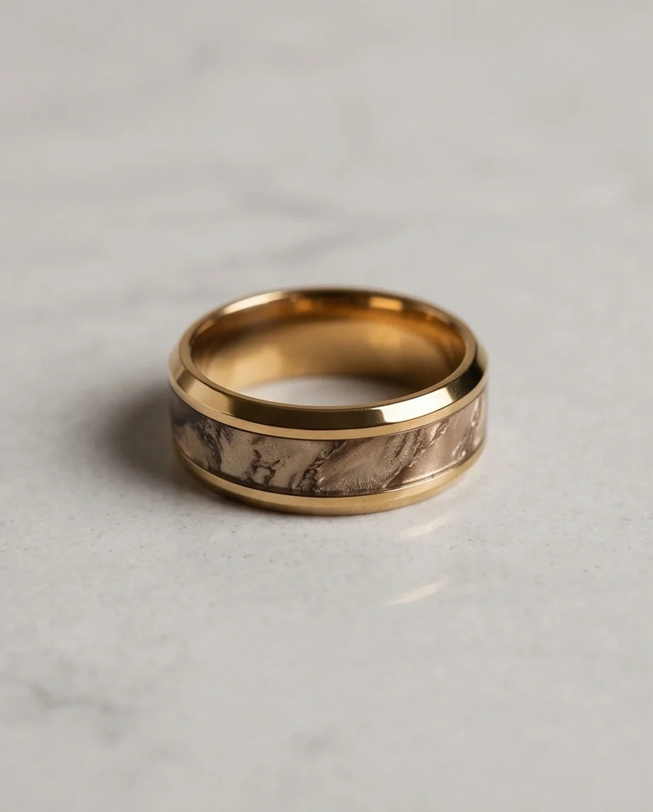 Gold Camouflage Textured Band Ring
