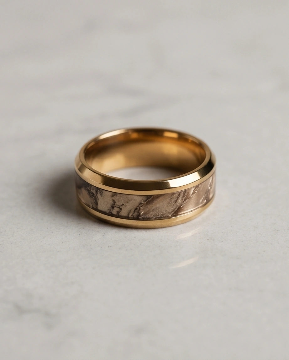 Gold Camouflage Textured Band Ring