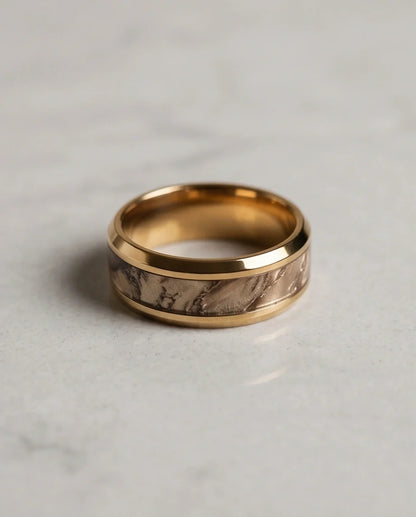 Gold Camouflage Textured Band Ring