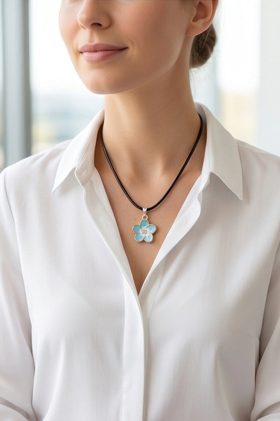 Gold and Pastel Blue Blossom Necklace