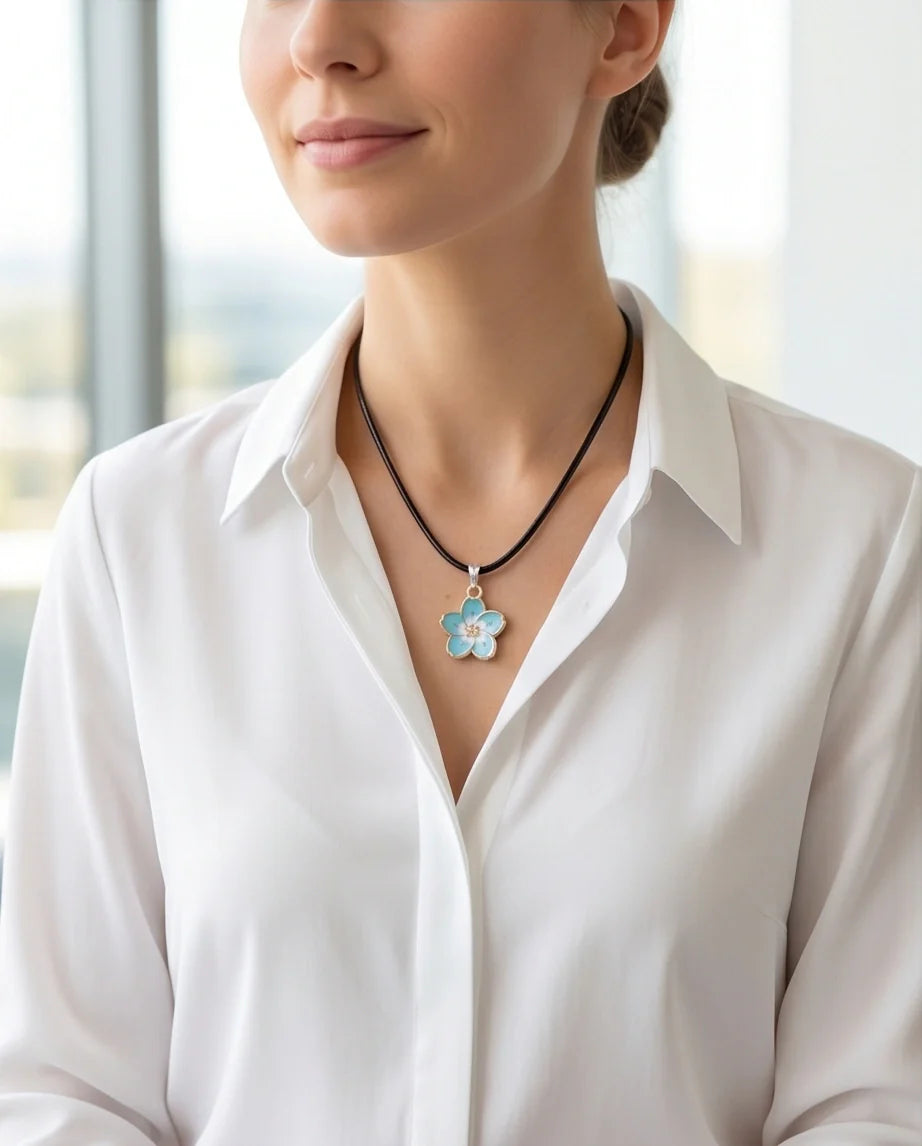 Gold and Pastel Blue Blossom Necklace
