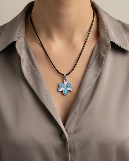 Serene Blue and White Lily Enamel Pendant Necklace