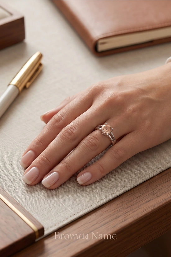Sterling Silver Round-Cut Split Shank Peach Morganite Ring