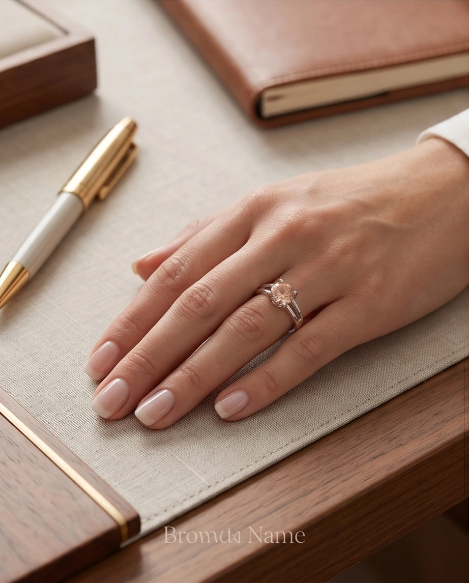 Sterling Silver Round-Cut Split Shank Peach Morganite Ring