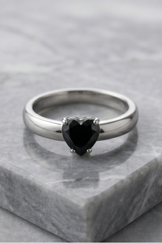 Sterling Silver Heart-Cut Black Onyx Solitaire Ring