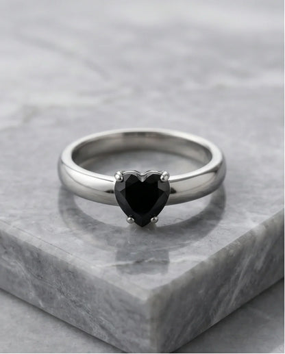 Sterling Silver Heart-Cut Black Onyx Solitaire Ring