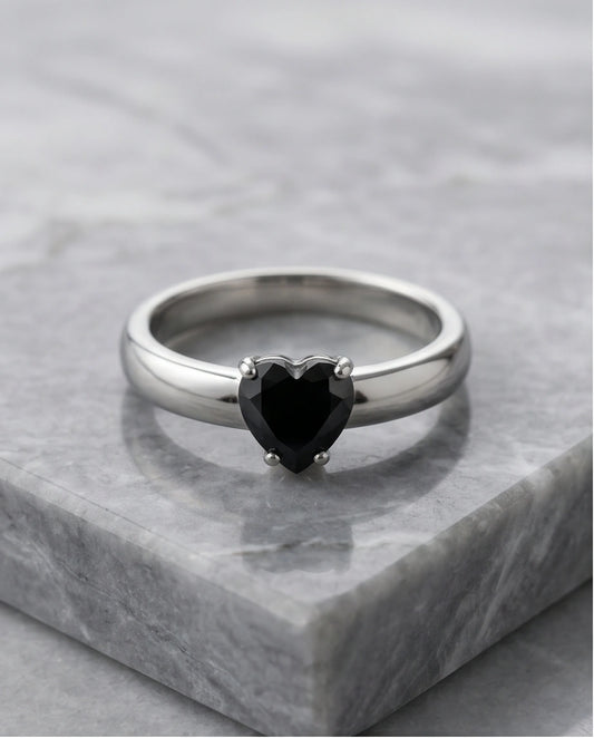 Sterling Silver Heart-Cut Black Onyx Solitaire Ring