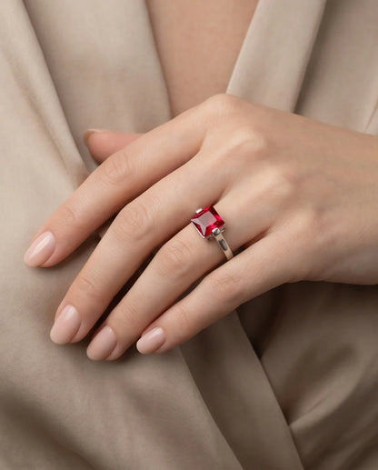 Sterling Silver Princess-Cut Red Ruby Solitaire Ring