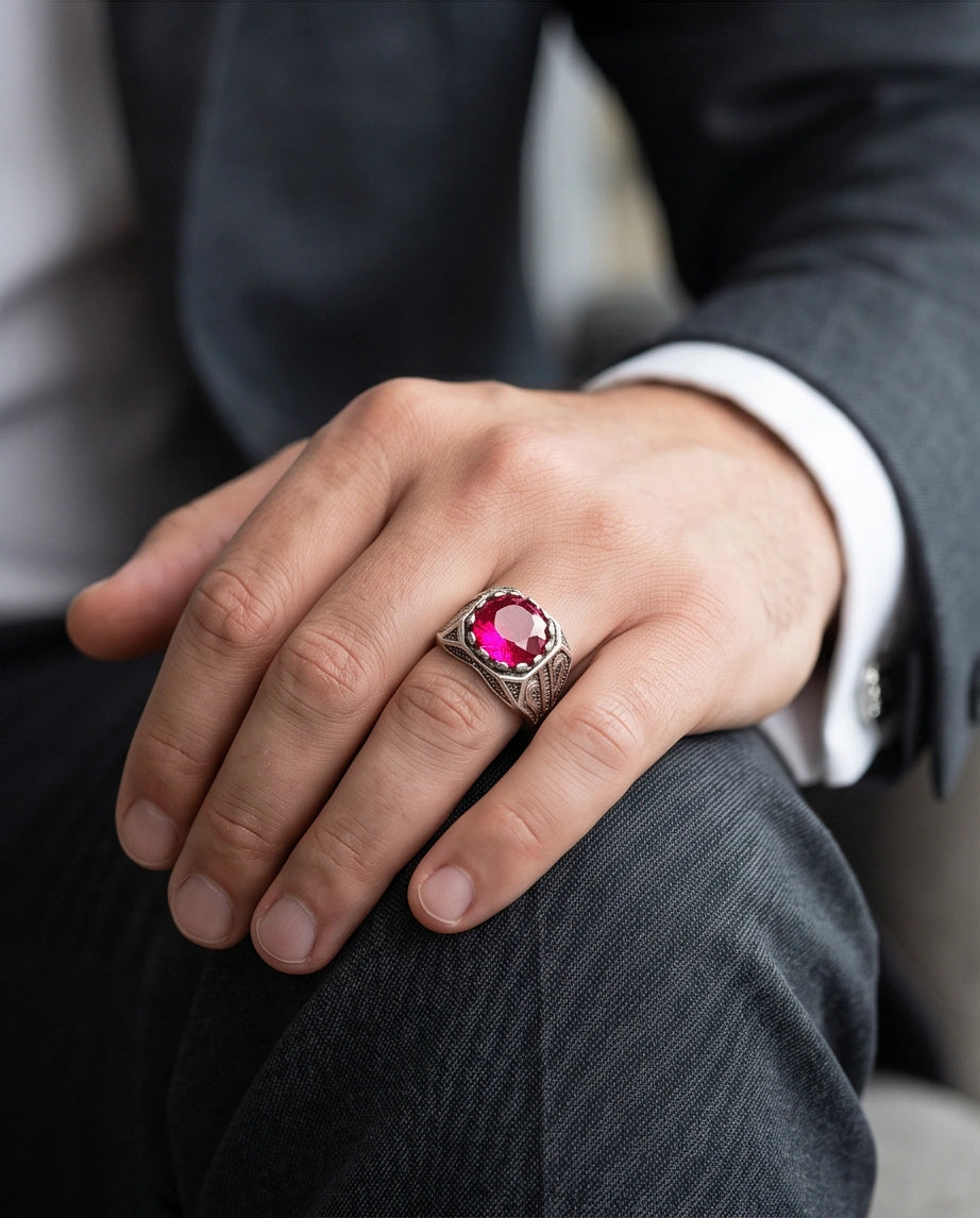 Crimson Shield Ruby Signet Ring