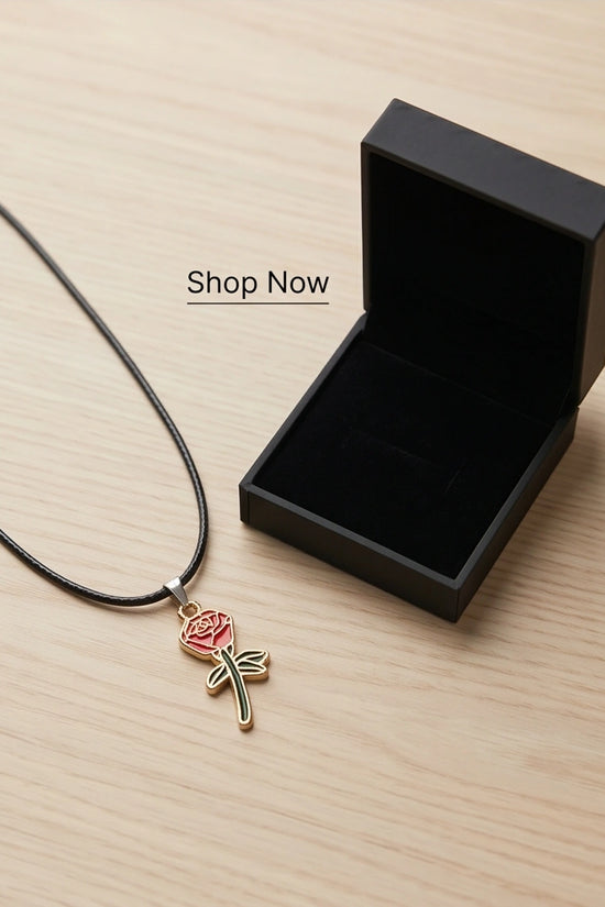 Gold and Red Blooming Rose Necklace