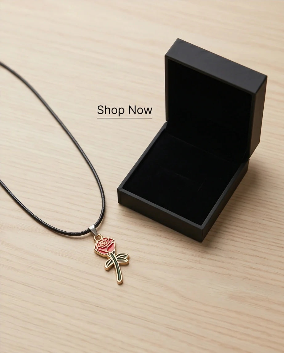 Gold and Red Blooming Rose Necklace