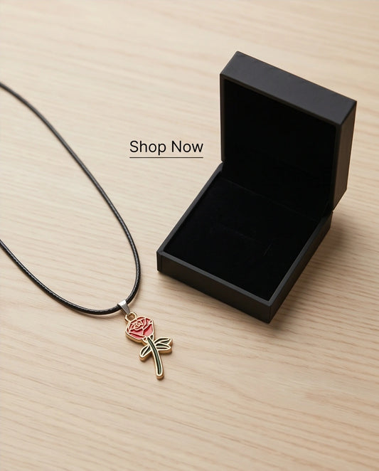 Gold and Red Blooming Rose Necklace