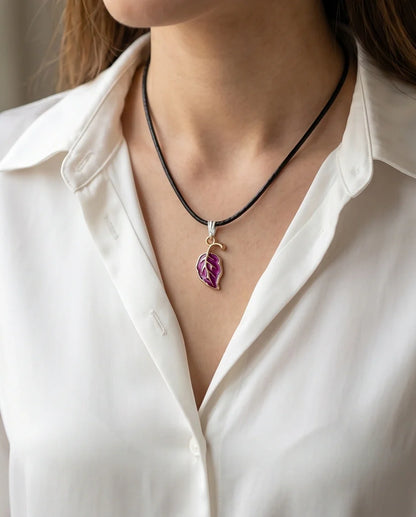 Orchid Purple Botanical Leaf Pendant