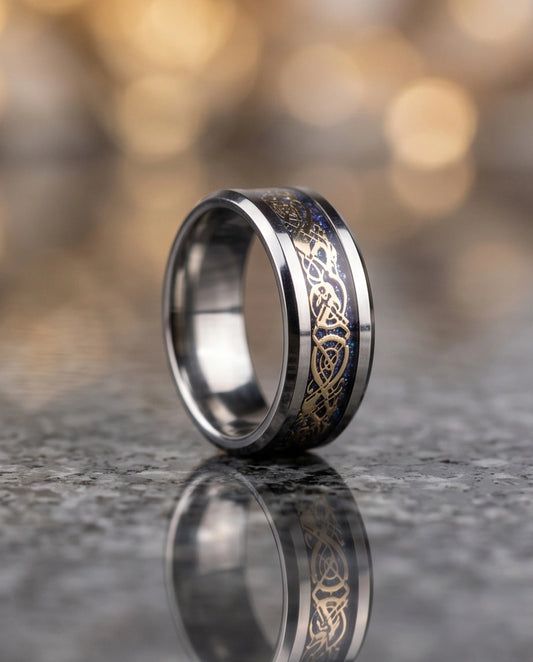Blue Glitter Celtic Dragon Knot Band Ring