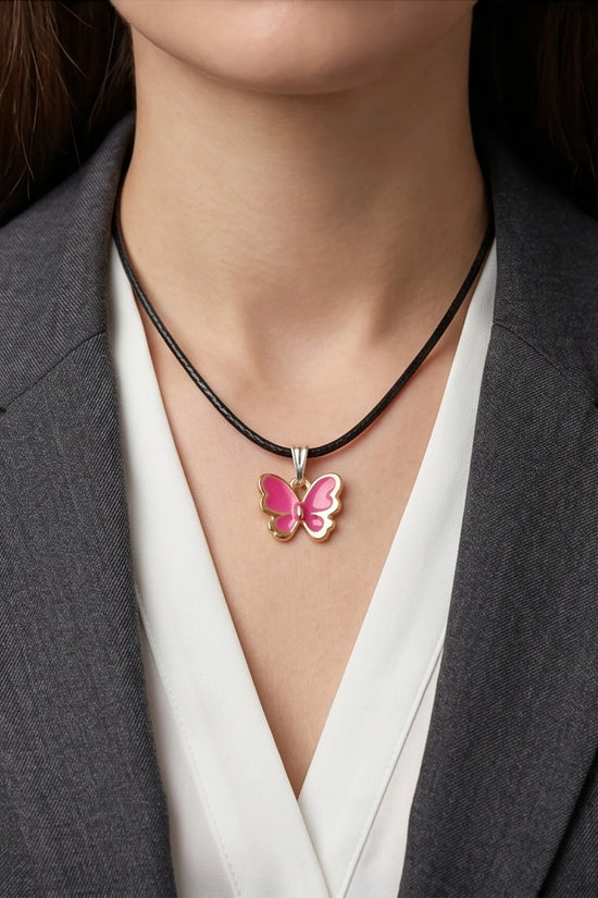 Gold and Pink Butterfly Necklace