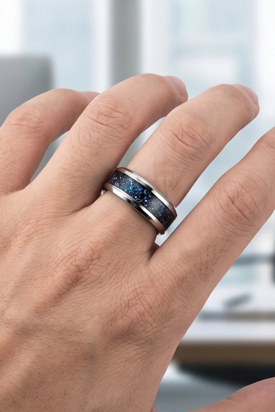 Nebula Opal Inlay Silver Band Ring