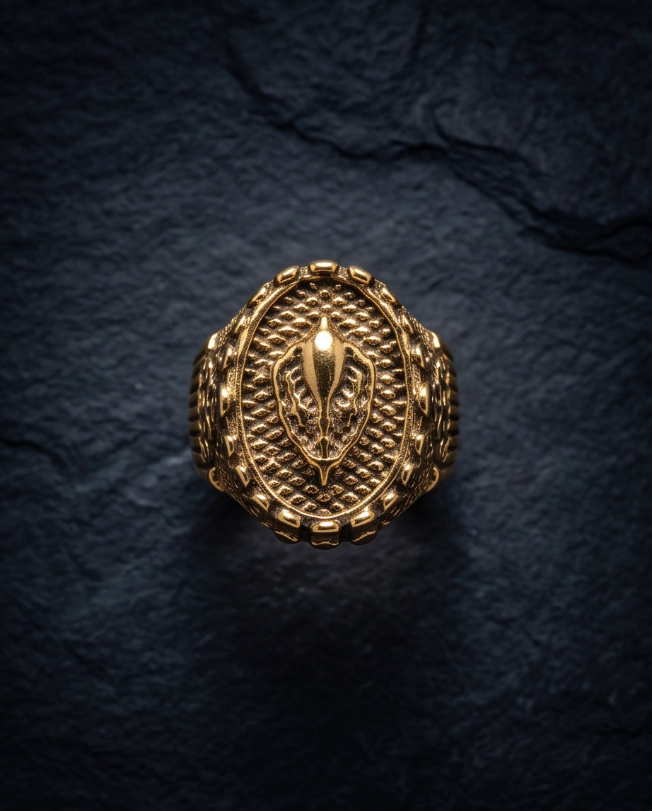 Sculptured Emblem Oval Gold Signet Ring