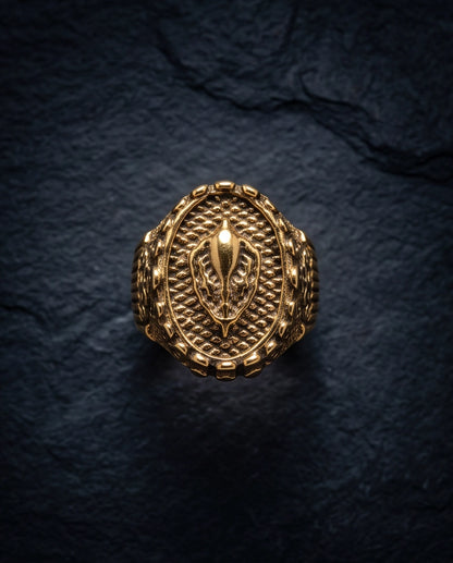 Sculptured Emblem Oval Gold Signet Ring