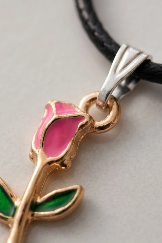 Gold and Pink Rose Pendant Necklace