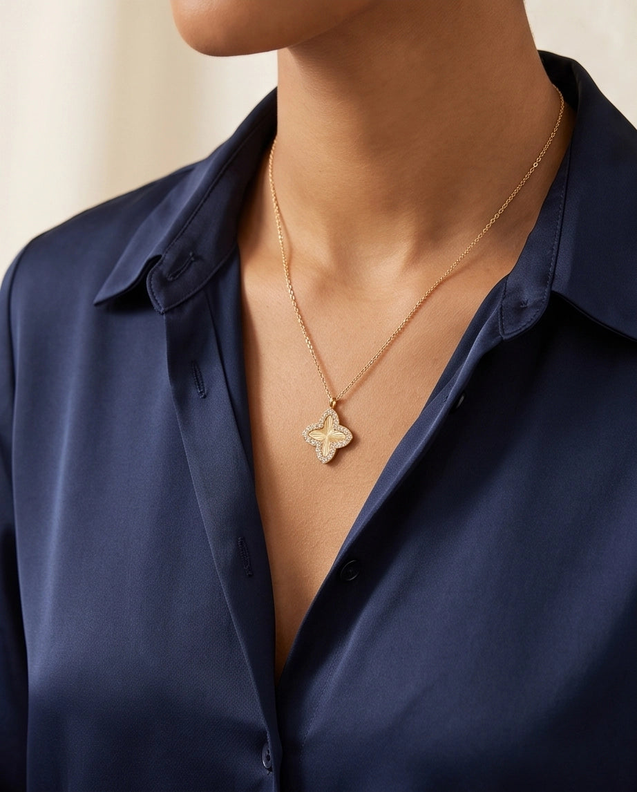 Gold Diamond-Cut Clover Pendant Necklace