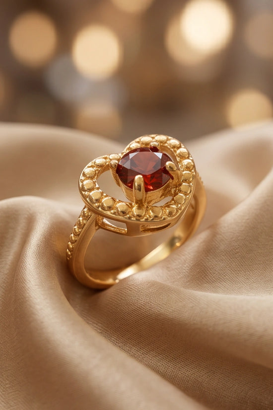 Vintage Gold Ruby Granulated Heart Ring