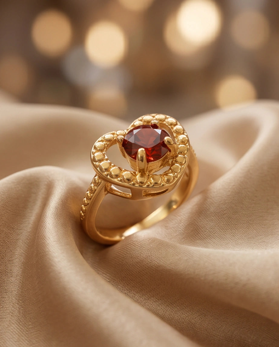 Vintage Gold Ruby Granulated Heart Ring