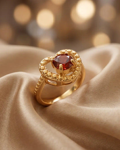 Vintage Gold Ruby Granulated Heart Ring