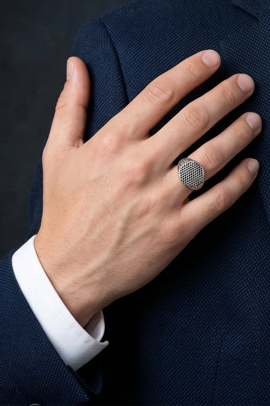 Sterling Silver Industrial Perforated Round Signet Ring