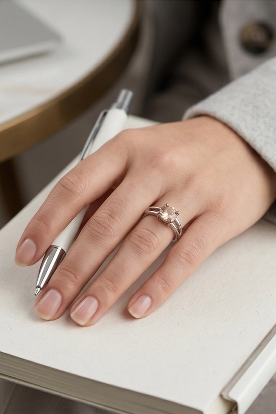 Sterling Silver Round-Cut Split Shank Peach Morganite Ring