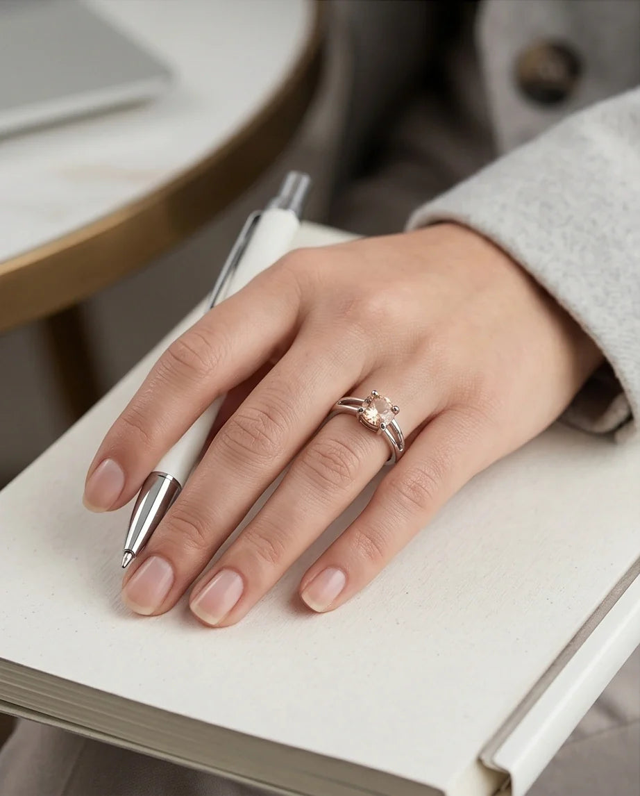 Sterling Silver Round-Cut Split Shank Peach Morganite Ring